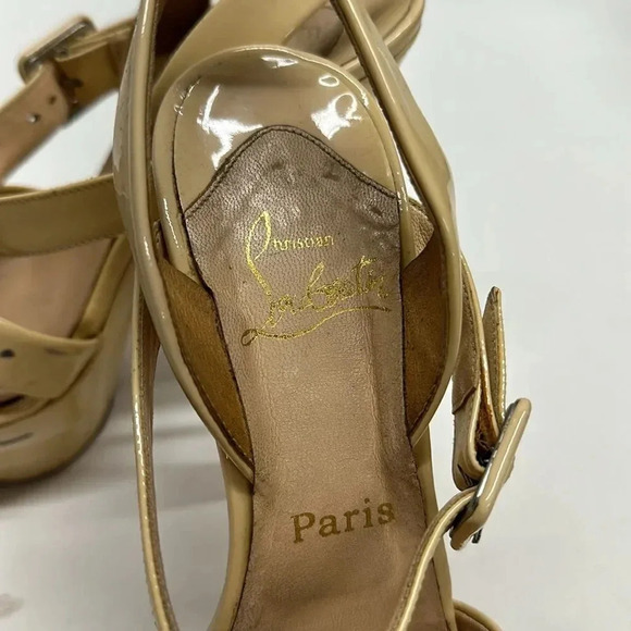 Christian Louboutin Heels High Heel Shoes Leather Open Toe Ankle Strap Cream 35 - Picture 6 of 12